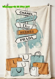 Hermes Teal & Orange Fashion Street Sign Flannel Throw Blanket IMG_5318